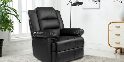 Kensington Leather Latch Recliner Armchair - Black