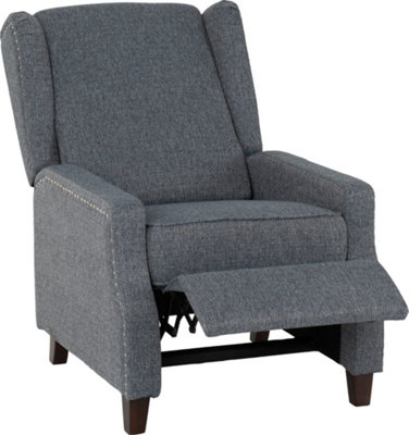 Kensington Recliner Chair in Blue Fabric with Studded Detail