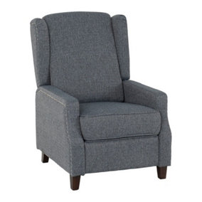 Kensington Recliner Chair - L162 x W70 x H103 cm - Blue Fabric