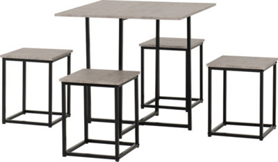 Kent Stowaway Dining Table and 4 Stool Set Stone Effect and Black