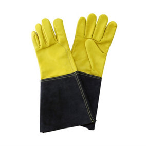 Kent & Stowe Leather Gauntlet Long Sleeve Gardening Gloves Large Yellow