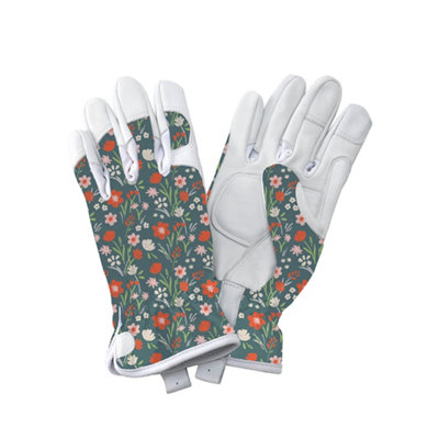 Kent & Stowe Premium Leather Meadow Flowers Blue Gloves Small