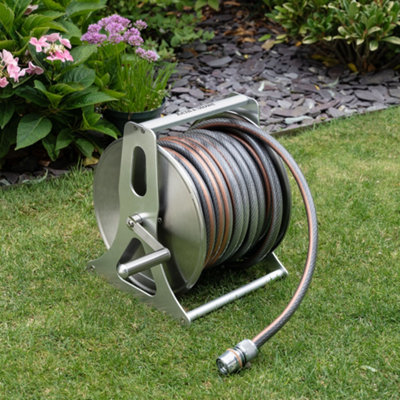 Kent & Stowe The Metal Hose Reel Set 30m - Stainless Steel Drum with ...