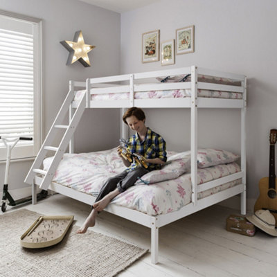 Kent Triple Kids Solid Wood Bunk Bed with Single and Double Bed in Classic White