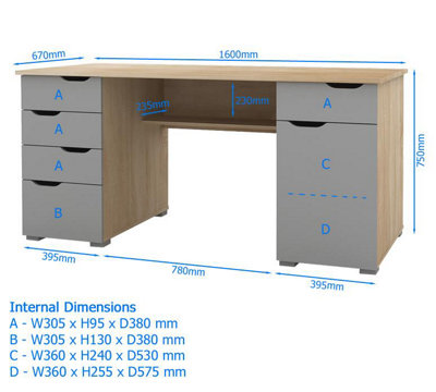 Kentucky Desk in Light Oak Look / Grey