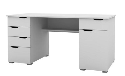 Kentucky Desk in white with 1 door and 5 drawers