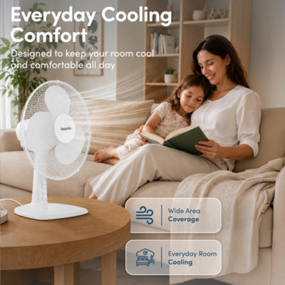 KEPLIN 12inch Desk Fan, 3-Speed, 85 Degree Oscillating, Quiet, Tilt ...