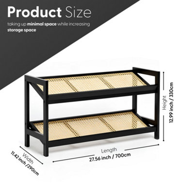 KEPLIN 2 Tier Bamboo and Rattan Shoe Rack Organiser, Compact Design for ...