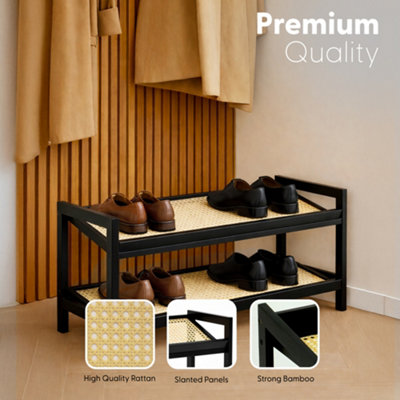 KEPLIN 2 Tier Bamboo and Rattan Shoe Rack Organiser, Compact Design for ...