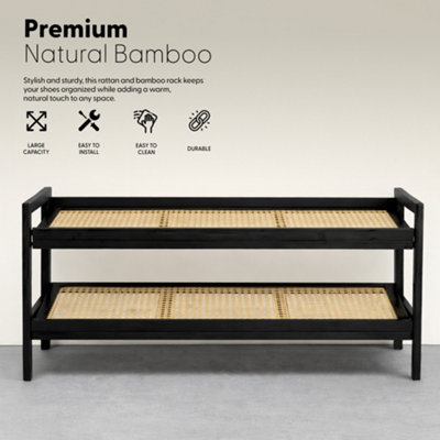 KEPLIN 2 Tier Bamboo and Rattan Shoe Rack Organiser, Compact Design for ...