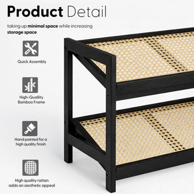 KEPLIN 2 Tier Bamboo and Rattan Shoe Rack Organiser, Compact Design for ...
