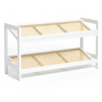 KEPLIN 2 Tier Bamboo and Rattan Shoe Rack Organiser, Compact Design for ...