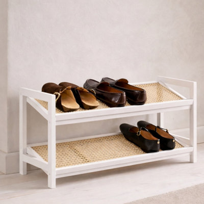KEPLIN 2 Tier Bamboo and Rattan Shoe Rack Organiser, Compact Design for ...