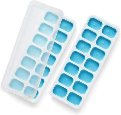 KEPLIN 2pk Silicone Ice Cube Trays with Non-Spill Lids, Easy to Remove Ice Cube Tray, LFGB Certified BPA Free