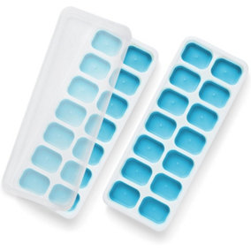 KEPLIN 2pk Silicone Ice Cube Trays with Non-Spill Lids, Easy to Remove Ice Cube Tray, LFGB Certified BPA Free
