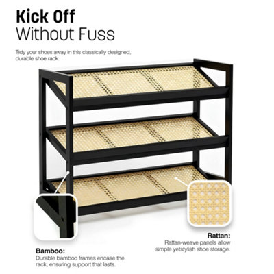 KEPLIN 3 Tier Bamboo and Rattan Shoe Rack Organiser, Compact Design for ...
