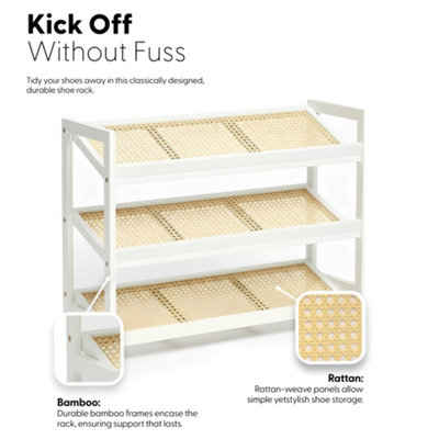 KEPLIN 3 Tier Bamboo and Rattan Shoe Rack Organiser, Compact Design for ...
