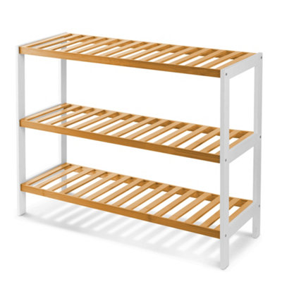 KEPLIN 3 Tier Natural Bamboo Shoe Rack Easy Assembly & Strong Design Shelf Organiser