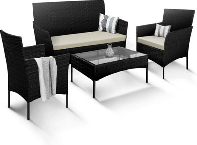KEPLIN 4-Piece Rattan Garden Furniture Set Outdoor Lounger Sofa, Stackable Chairs & Bistro Table - UV-Resistant