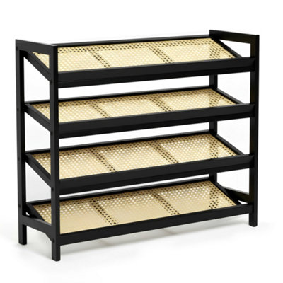 KEPLIN 4 Tier Bamboo and Rattan Shoe Rack Organiser, Compact Design for ...