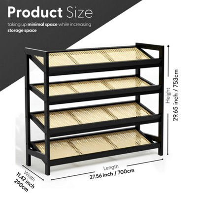 KEPLIN 4 Tier Bamboo and Rattan Shoe Rack Organiser, Compact Design for ...