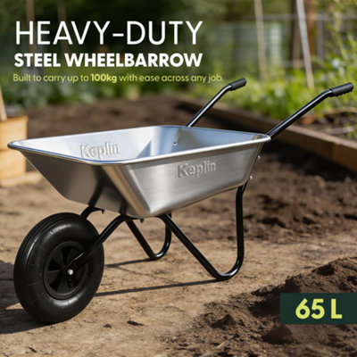 Keplin 65L Garden Heavy Duty Steel Wheelbarrow with Pneumatic Tyre ...