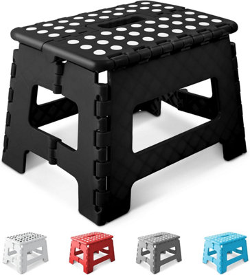 KEPLIN 9 Inch Heavy Duty Folding Step Stool Non-Slip Foldable Footstool - Black