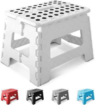 KEPLIN 9 Inch Heavy Duty Folding Step Stool Non-Slip Foldable Footstool - White