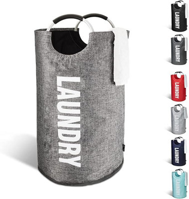KEPLIN Collapsible Large Laundry Basket Gradient Grey, 82 L Foldable Hamper Basket Easy to Carry Washing Sack for Laundry