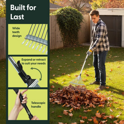 Keplin Garden Rake with Telescopic Handle, 80 to160cm Adjustable Rake ...