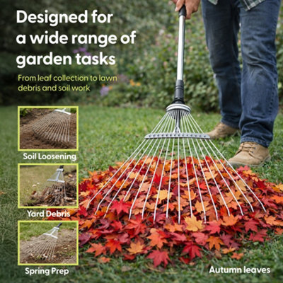 Keplin Garden Rake with Telescopic Handle, 80 to160cm Adjustable Rake ...