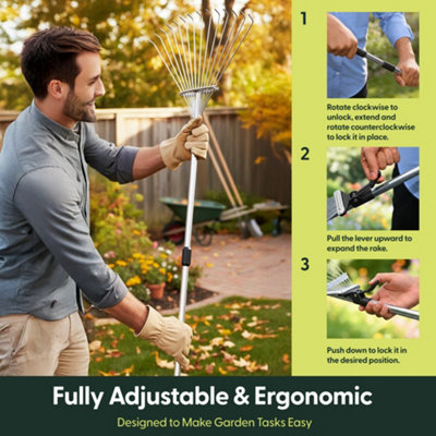 Keplin Garden Rake with Telescopic Handle, 80 to160cm Adjustable Rake ...