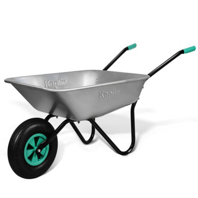 Keplin Heavy Duty Wheelbarrow 200kg Load, Galvanized Steel Garden Large Wheel Barrow, 1 Pneumatic Tyre, Durable