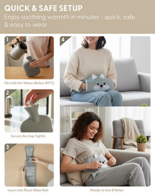 KEPLIN Hot Water Bottle Belt With Plush Waist Cover - 2L Premium Natur