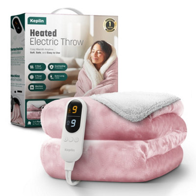 KEPLIN Large Electric Heated Throw Blanket , Machine Washable Fleece ...