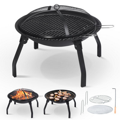 Keplin Portable Folding Fire Pit with Lid, Durable Steel Firepit for Outdoor use & BBQs, Collapsible Outdoor Fire Pits
