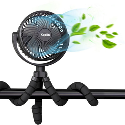 KEPLIN Portable Rechargeable Stroller Fan- 3 Speeds, 5000mAh Battery, Power Bank and Tripod Clip