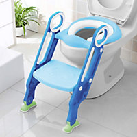 KEPLIN Potty Toilet Seat Adjustable Baby Toddler Kid Toilet Trainer with Step Stool Ladder for Boy and Girl (Blue)