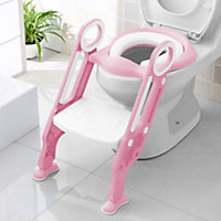 KEPLIN Potty Toilet Seat Adjustable Baby Toddler Kid Toilet Trainer with Step Stool Ladder for Boy and Girl (Pink)