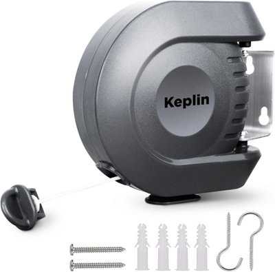 KEPLIN Retractable Washing Line - 15m Outdoor Clothesline, Wall Mountable and Heavy Duty Laundry Airer (15 Metres)