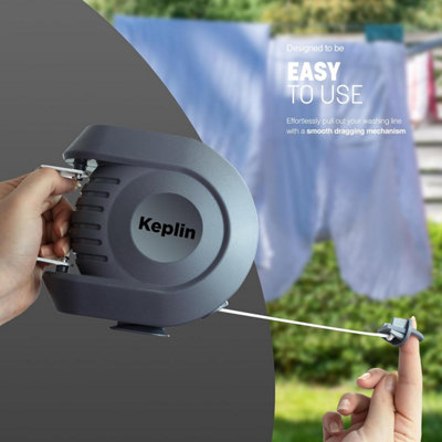 Kendon 15M Retractable Washing Line – Wall Mounted Outdoor Clothes Dryer Reel – Grey