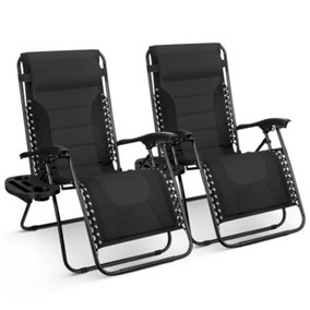 KEPLIN Set of 2 Black Heavy Duty Textoline Zero Gravity Chairs for Garden Light Reclining Patio Sun loungers