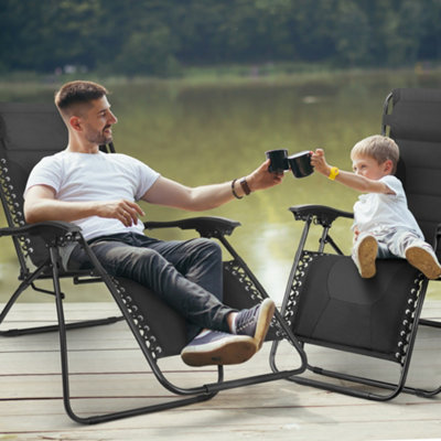 KEPLIN Set of 2 Black Heavy Duty Textoline Zero Gravity Chairs for ...
