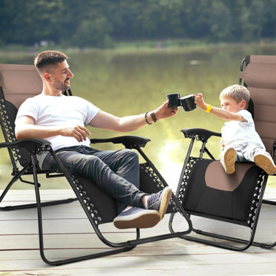 Zero Gravity Chair Set of 2 Heavy Duty Textoline Outdoor & Garden Sun Loungers & Folding Chair with Cup Holder and Headrest Cushion (Green