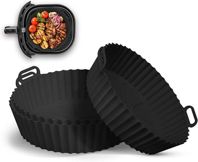 Keplin Silicone Air Fryer Liners 3 Pack Non Stick Reusable Silicone Liners, Dual & Tower Air Fryers BPA Free - Round