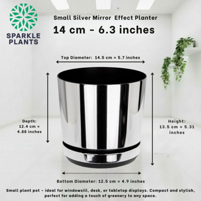 Kerd Silver Mirror Indoor Plant Pot with Saucer Gloss Plastic Flower ...