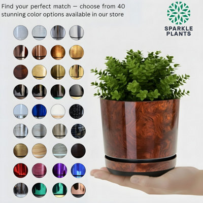 KERD WOOD EFFECT EXTRA LARGE INDOOR PLANT POT WITH SAUCER. MODERN GLOSS  PLASTIC PLANTER WITH DRAINAGE