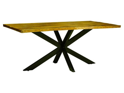 Kerela Artificial Edge Spider Leg Dining Table - Mango Wood/Iron - L100 x W200 x H76 cm - Mango PP Saw Finish