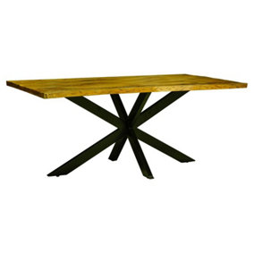 Kerela Artificial Edge Spider Leg Dining Table - Mango Wood/Iron - L100 x W200 x H76 cm - Mango PP Saw Finish