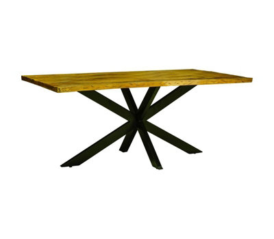 Kerela Artificial Edge Spider Leg Dining Table - Mango Wood/Iron - L90 x W180 x H76 cm - Mango PP Saw Finish